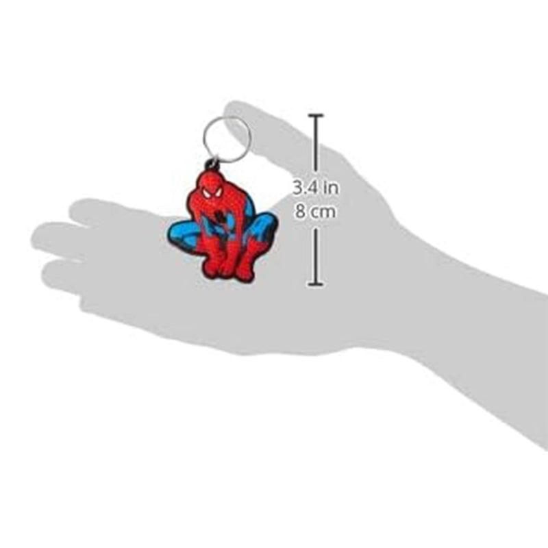Spider-Man keychain held in a hand with size measurement