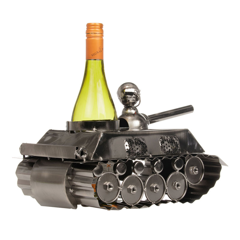 tank shaped bottle holder with bottle facing right