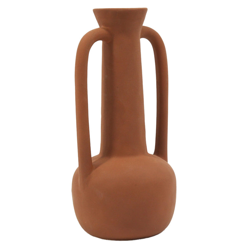 Terracotta vase with long arched handles from side profile