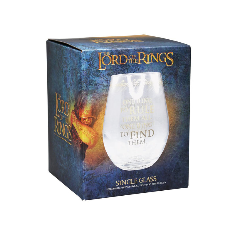 Lord of the rings stemless bulbed glass in its branded packaging