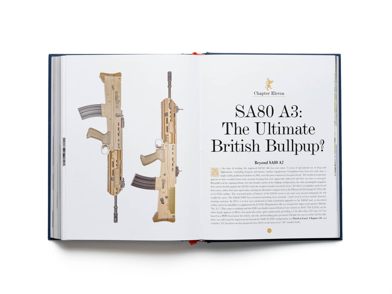 Thorneycroft to SA80: British Bullpup Firearms, 1901 – 2020 2 page spread on the sa80 a3 carbine