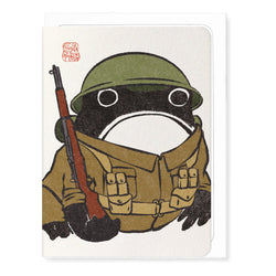 Ezen Frog in style of soldier on greetings card
