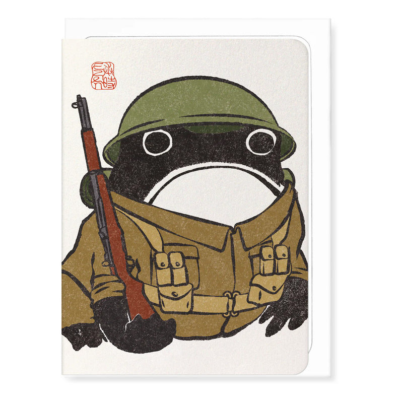 Ezen Frog in style of soldier on greetings card