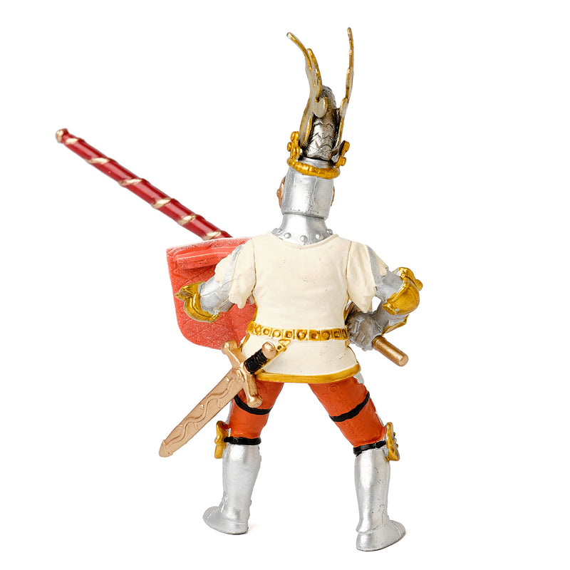 Papo: Fleur de lys White, Red, Gold knight with lance and shield back view