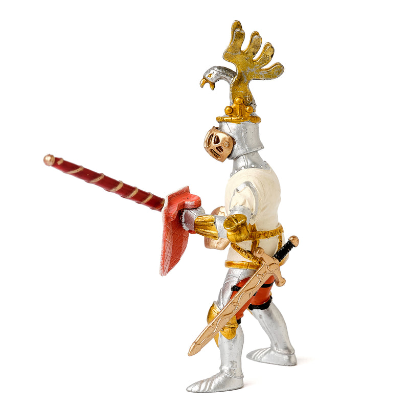 Papo: Fleur de lys White, Red, Gold knight with lance and shield left side profile