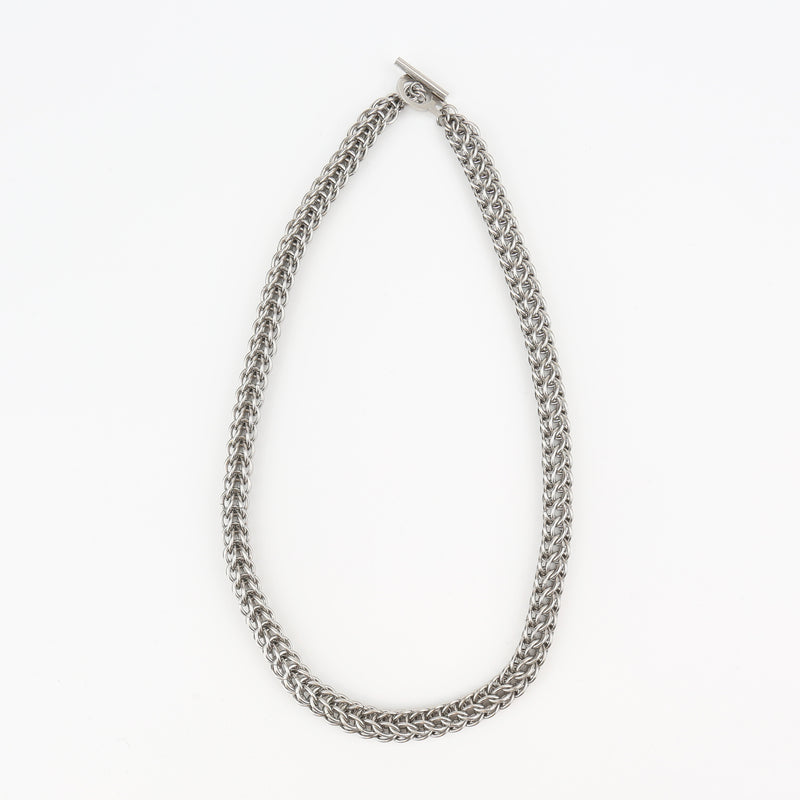 Intricately linked chunky silver chainmail necklace