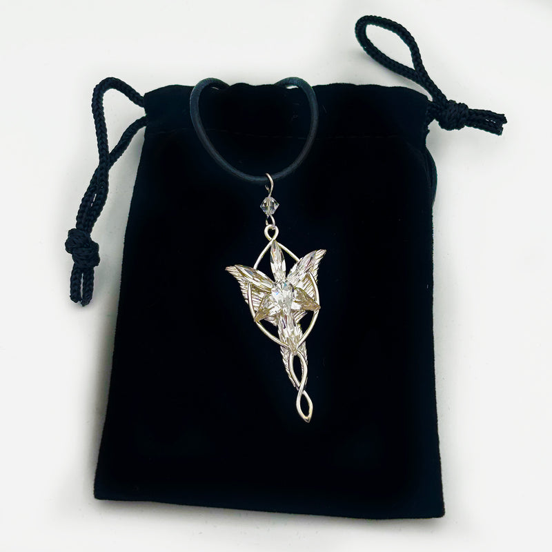 arwen necklace on velvet pouch