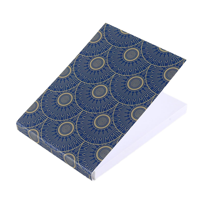 Notebook with blue geometric pattern on a white background