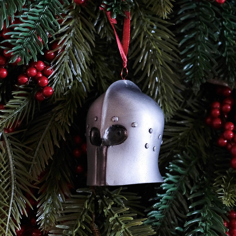 Barbute Bauble decoration Christmas helmet left side on christmas tree