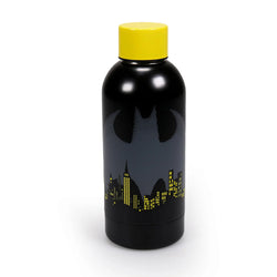 Black water bottle with yellow lid, batman logo