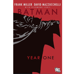 Batman Year One front cover in red with batman drawing in the middle