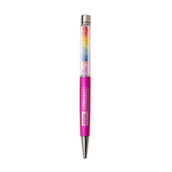 pink pen with royal armouries logo and multi-coloured beads design