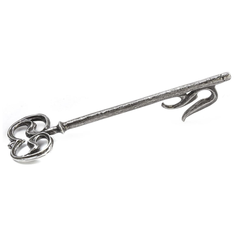 Decorative aged silver colour key on a white background