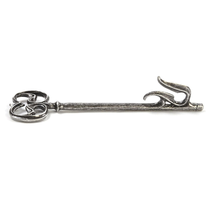 Decorative aged silver colour key on a white background