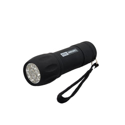 Black LED grip torch with wrist strap and royal armouries logo in white - 9 bulbs