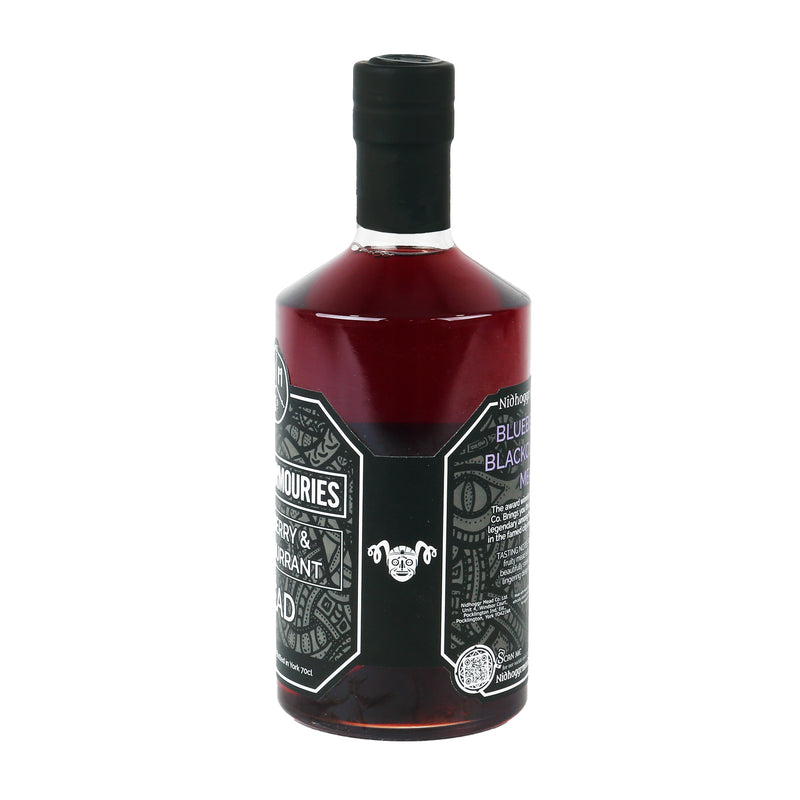 Nidhoggr blueberry and blackcurrant mead bottle from the left on a white background