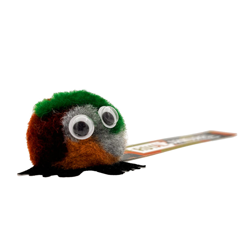 Plush toy resembling a bug with googly eyes on a white background