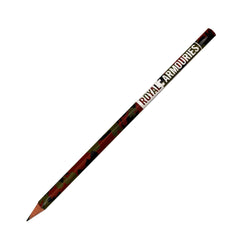 Pencil with camouflage design and 'Royal Armouries' branding on a white background