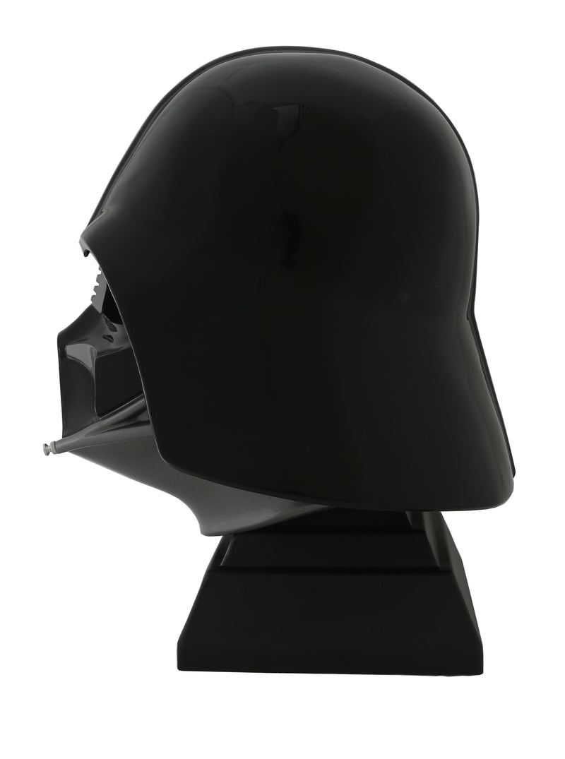 Dark Lord darth vader helmet and stand with silver plaque left side profile