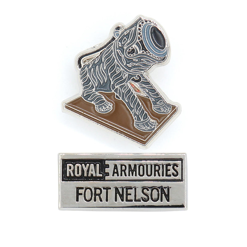 fort nelson tiger cannon and logo pin badge set
