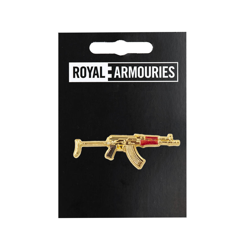 golden ak47 pin badge on packaging