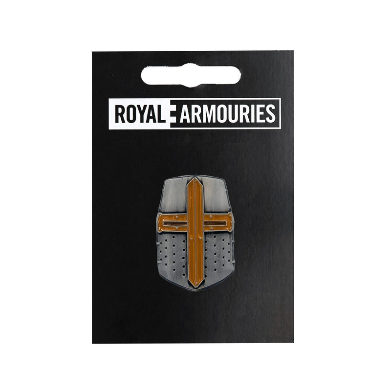 great helm pin badge on backing card