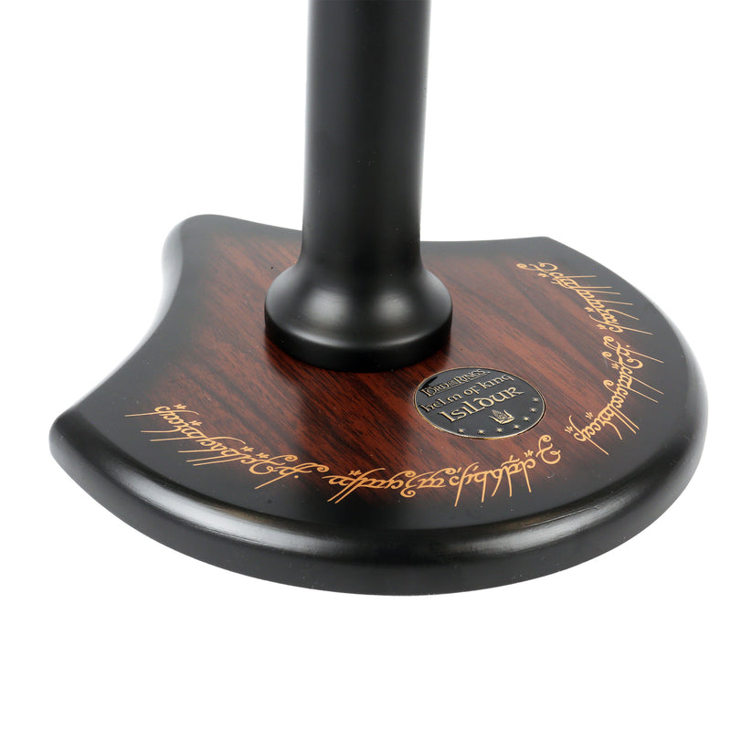 Wooden stand with Elvish script on a white background