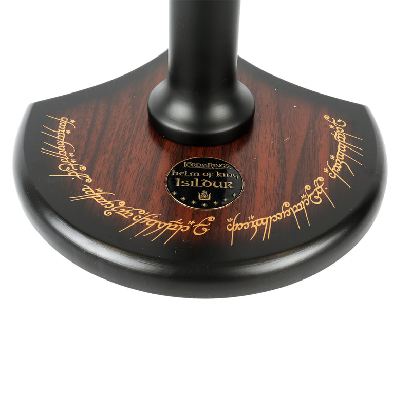 Wooden stand with 'The Lord of the Rings' branding on a white background