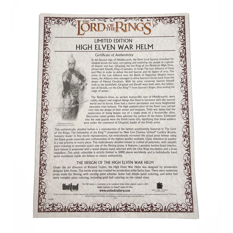 high elven war helm certificate front