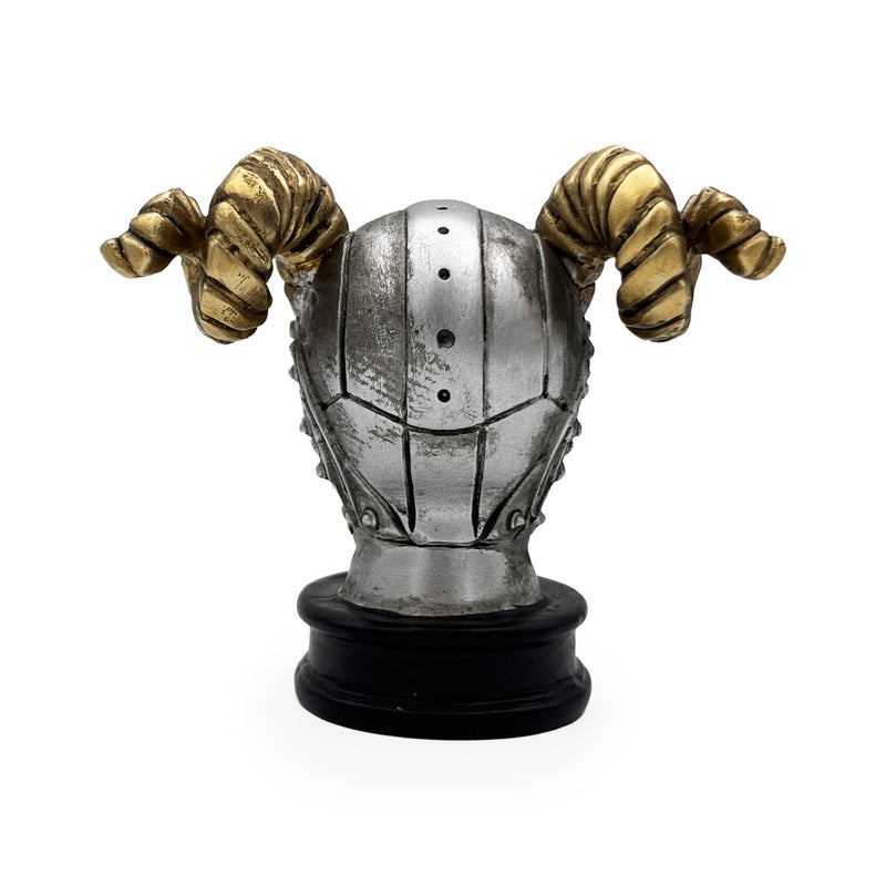 Detailed horned helmet mini bust from the back on a white background