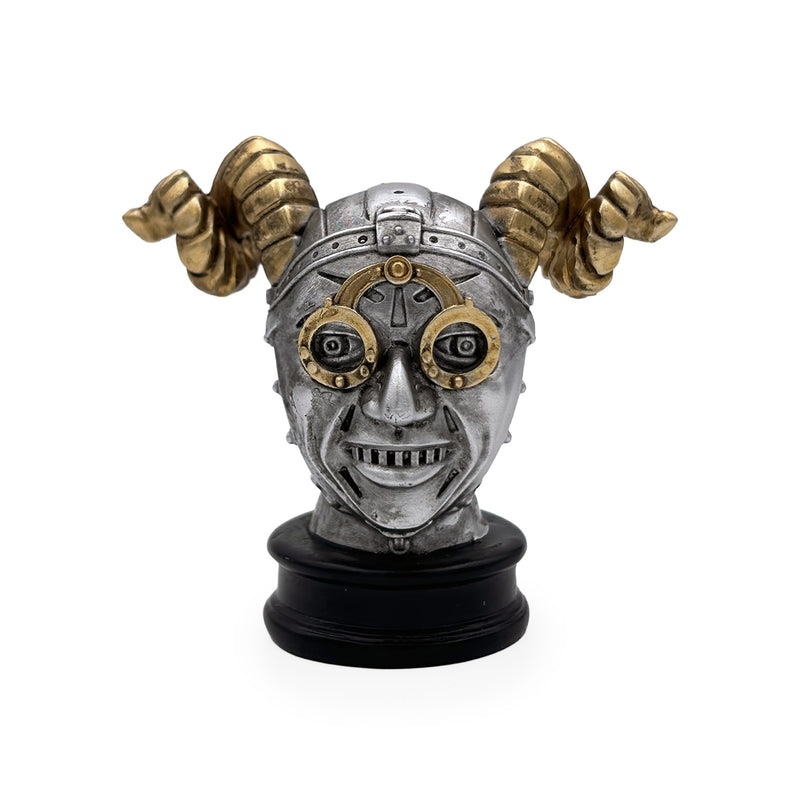 Detailed horned helmet mini bust from the front on a white background