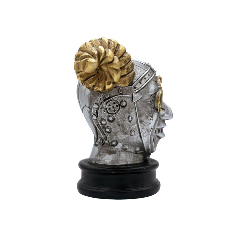 Detailed horned helmet mini bust right side profile on a white background