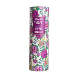 Indian dagger collection black pepper and poppy seed savoury bites with small jar of farmhouse pickle in floral tube 