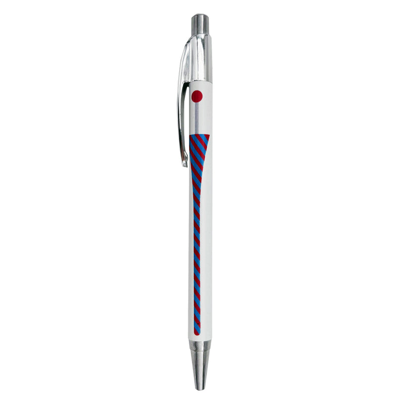 White pen with an image of an illustrated lance on a white background