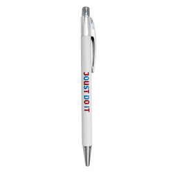 White pen with 'JOUST DO IT' text on a white background