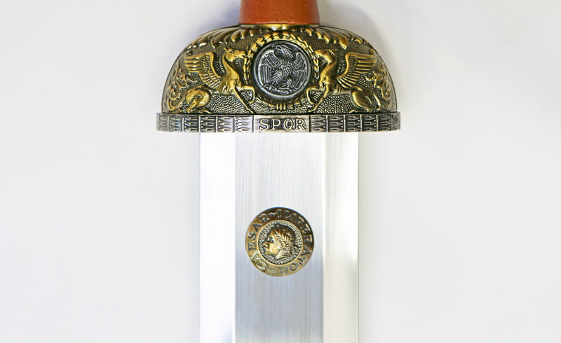 Crocea Mors Julius Caesar sword handguard and blade decoration detail