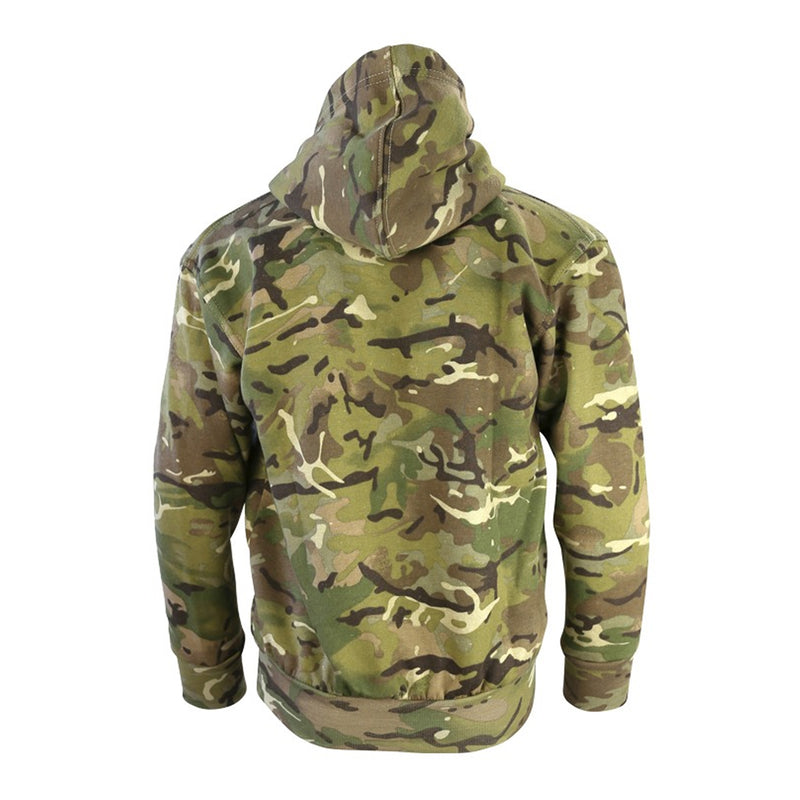 kids camo hoodie on a white background from the back