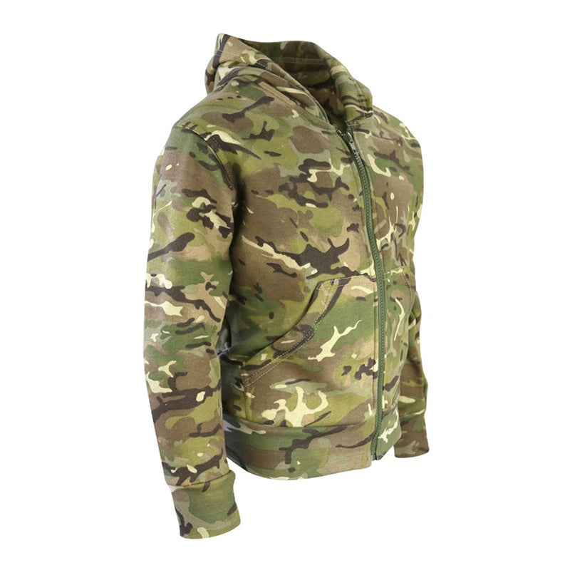 kids camo hoodie on a white background from the right