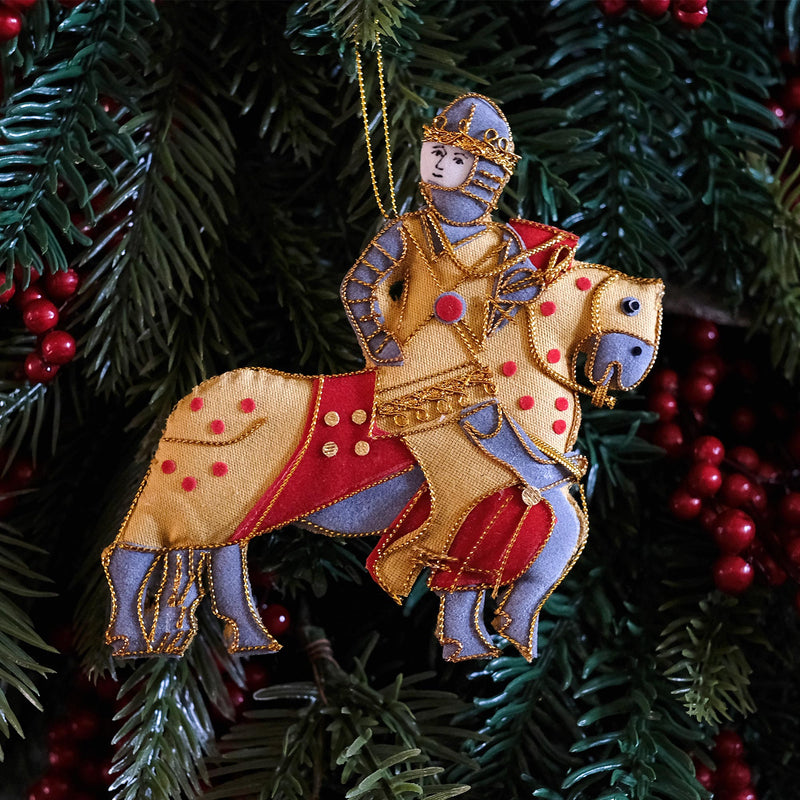 Medieval Knight on horse hanging textile decoration on christmas tree