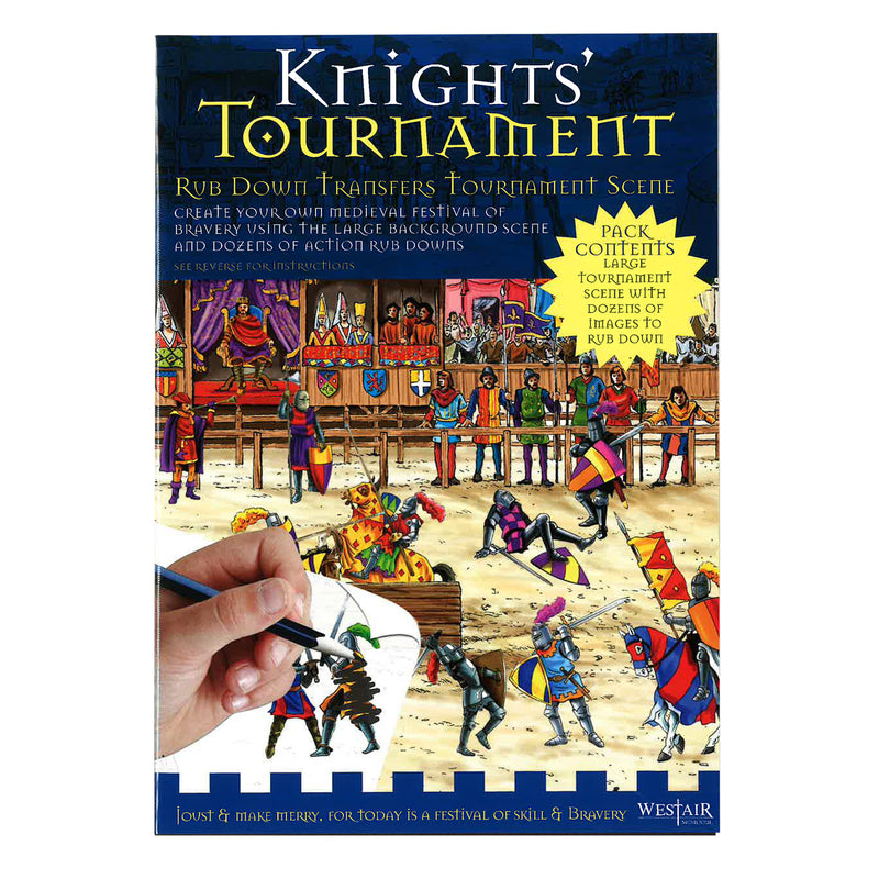 Cover of 'Knights' Tournament' transfer pack with illustrations of a medieval tournament scene.
