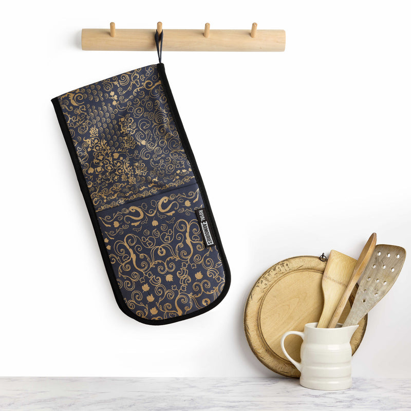 blue and gold lion armour print oven gloves lifestyle image
