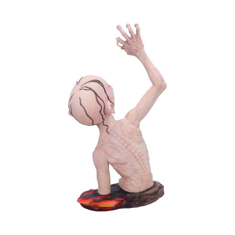 Statue of Gollum with outstretched arm on a white background