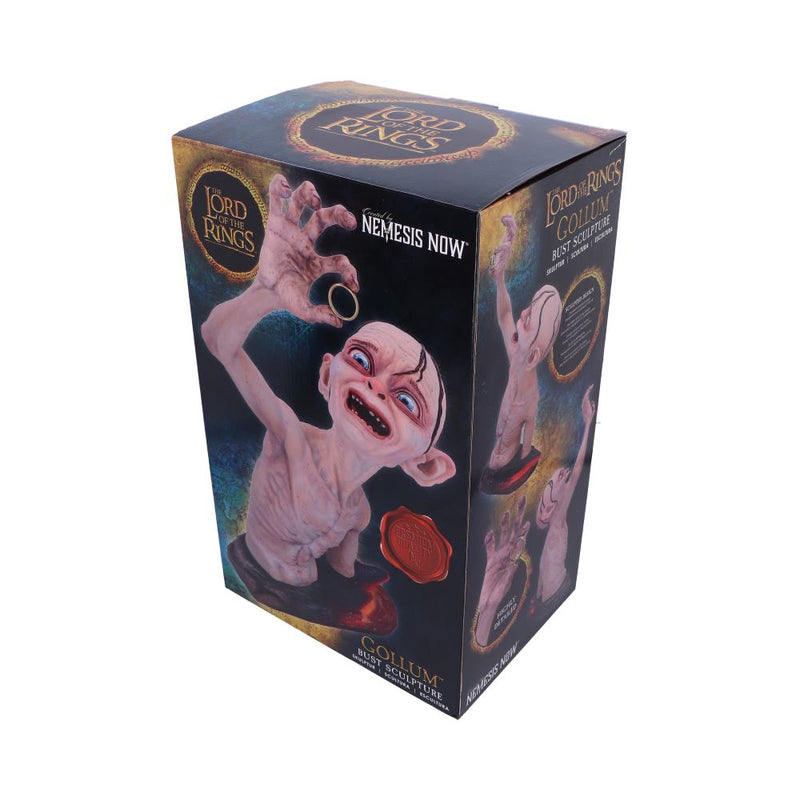 Box for 'Gollum' figurine from 'The Lord of the Rings' series by Nemesis Now on a white background.