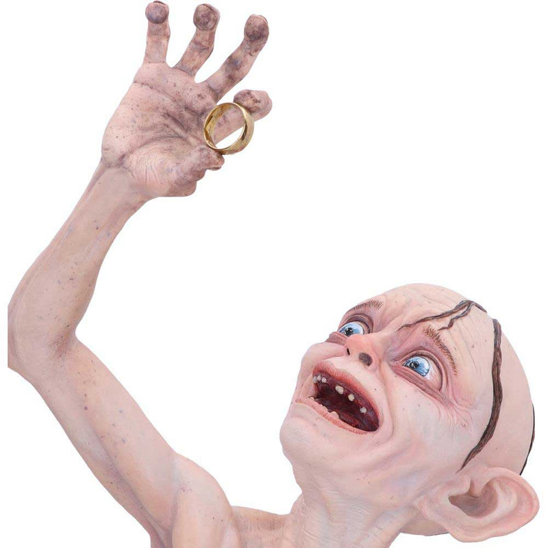 Animated Gollum with a hand reaching up, palm open, displaying a gold ring on a white background.