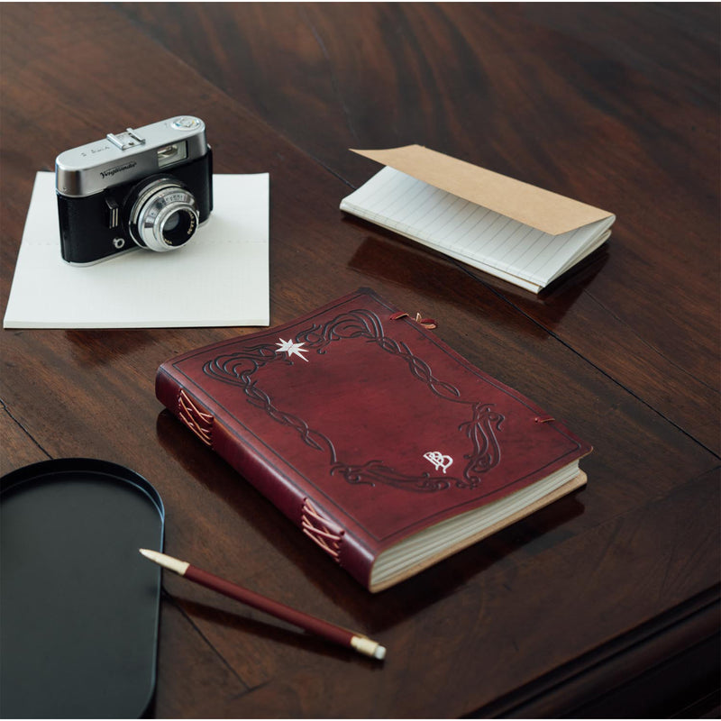 lord of the rings handmade leather notebook on desk