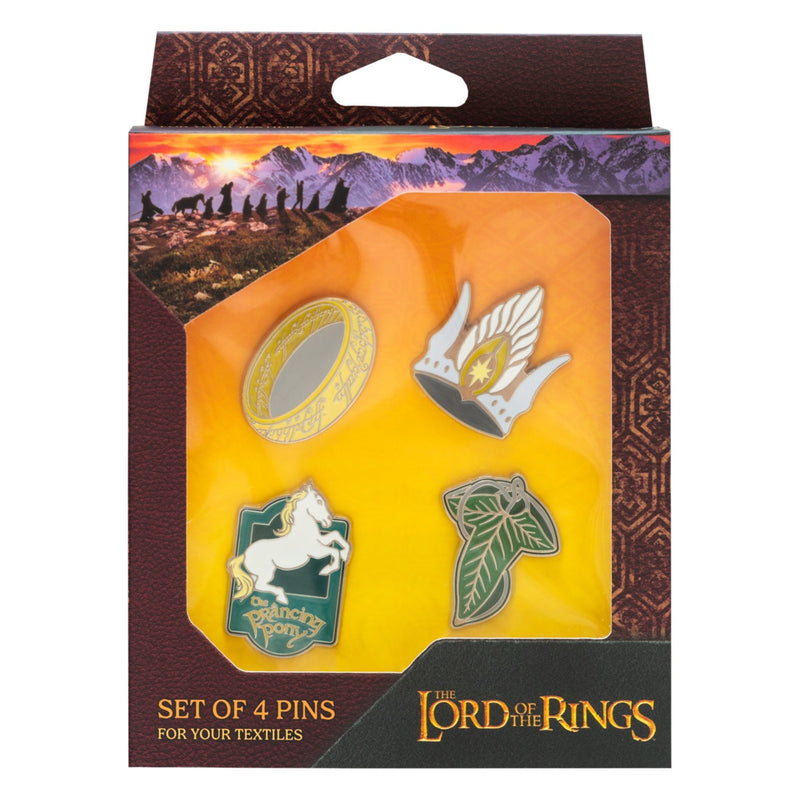 lord of the rings set of 4 pin badges
box