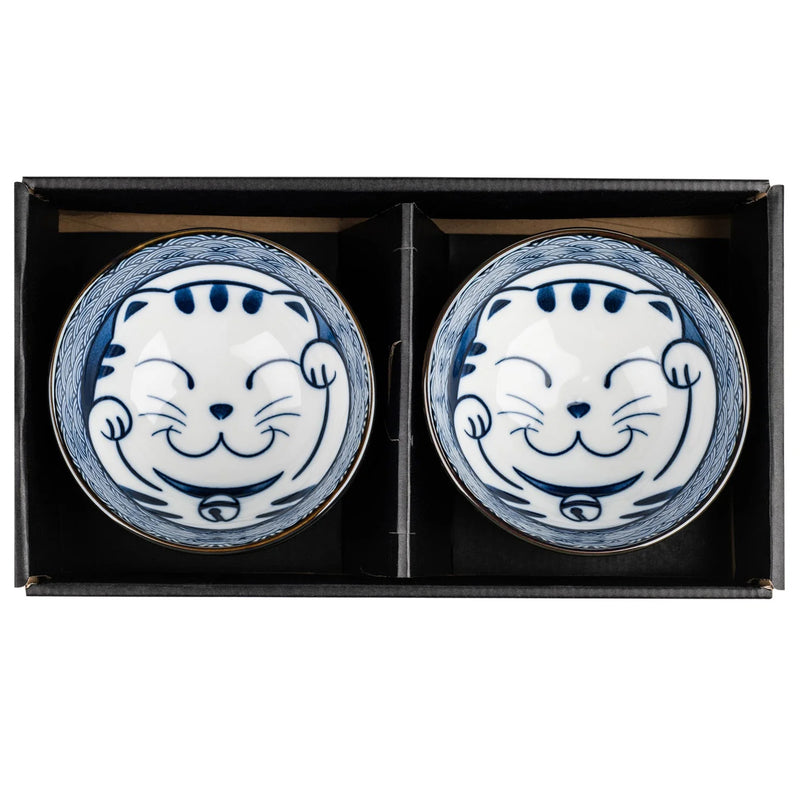 Lucky Cat Ceramic Japanese Rice Bowl Set