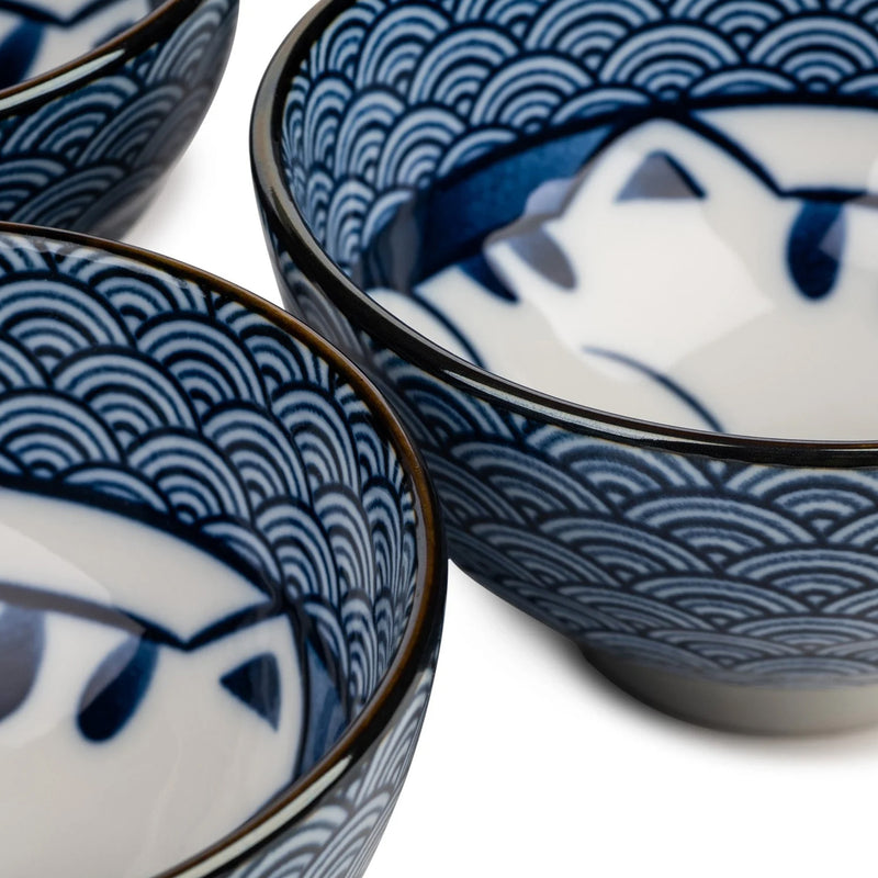 Lucky Cat Ceramic Japanese Rice Bowl Set