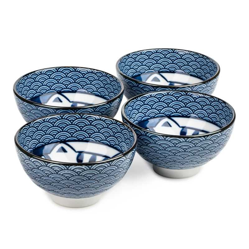 Lucky Cat Ceramic Japanese Rice Bowl Set