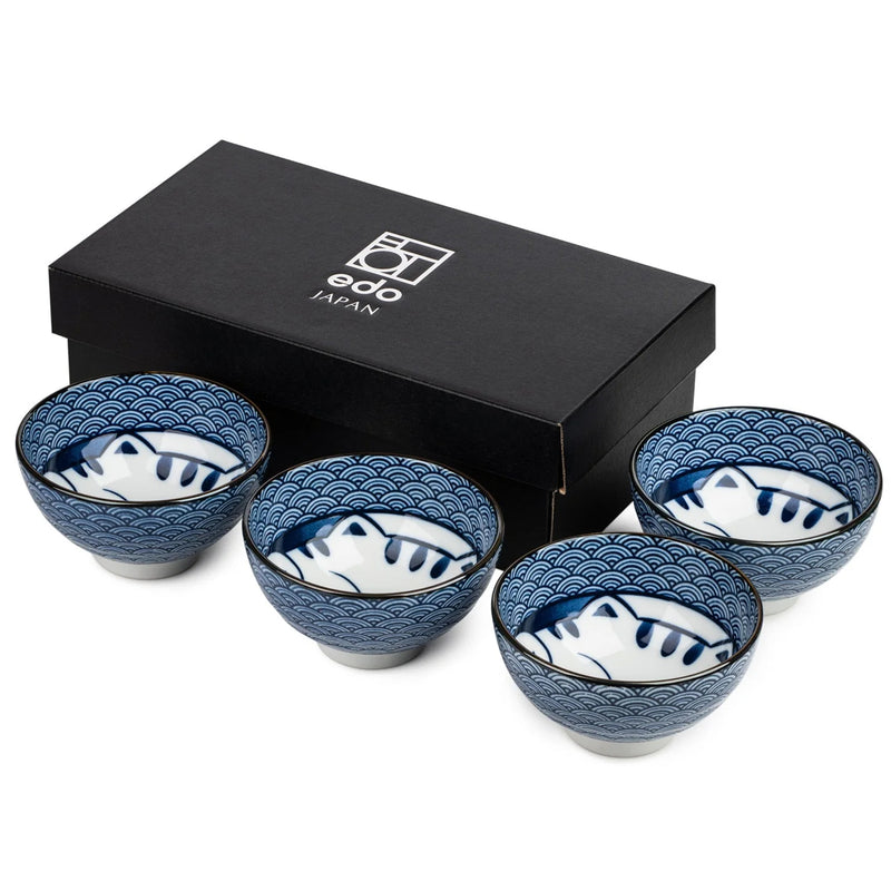 Lucky Cat Ceramic Japanese Rice Bowl Set